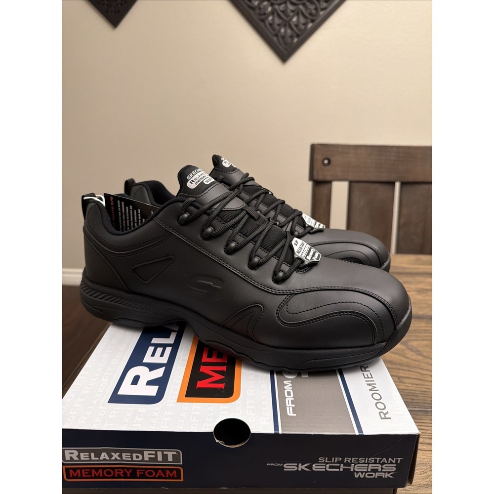 Skechers Work Men's Slip Resistant Dighton Strits Work Shoes 13 Black